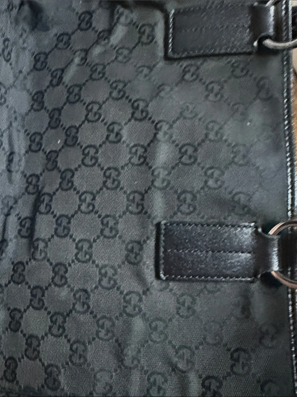 Gucci Black GG Canvas Tote with Leather Trim
